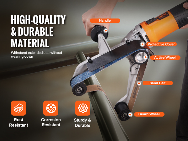 VEVOR pipe tube polisher demonstrates high-quality, durable material with rust and corrosion resistance.