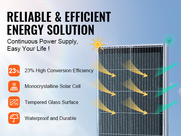 VEVOR solar panel kit - reliable & efficient energy solution with 23% conversion efficiency.