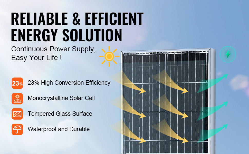 VEVOR solar panel kit - reliable & efficient energy solution with 23% conversion efficiency.