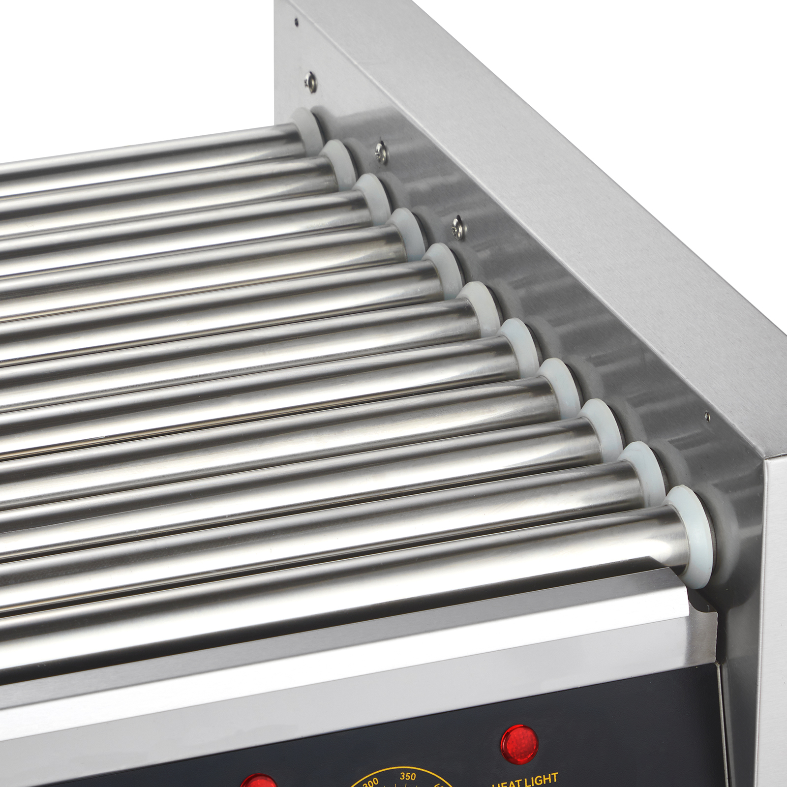 VEVOR hot dog roller with stainless steel rollers and temperature control panel.