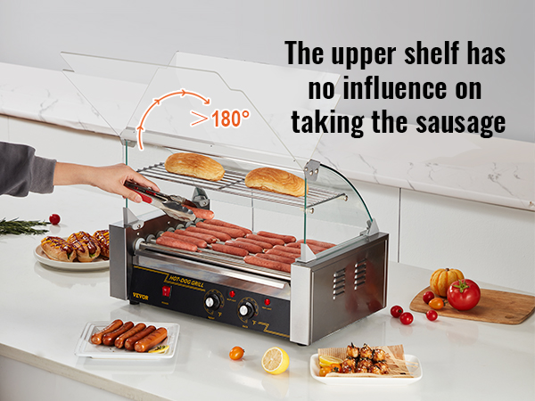 desu grilēšana uz VEVOR hotdogu rullīša ar 180° regulējamu augšējo plauktu.