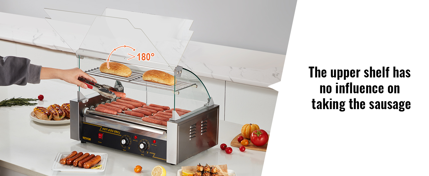 desu grilēšana uz VEVOR hotdogu rullīša ar 180° regulējamu augšējo plauktu.