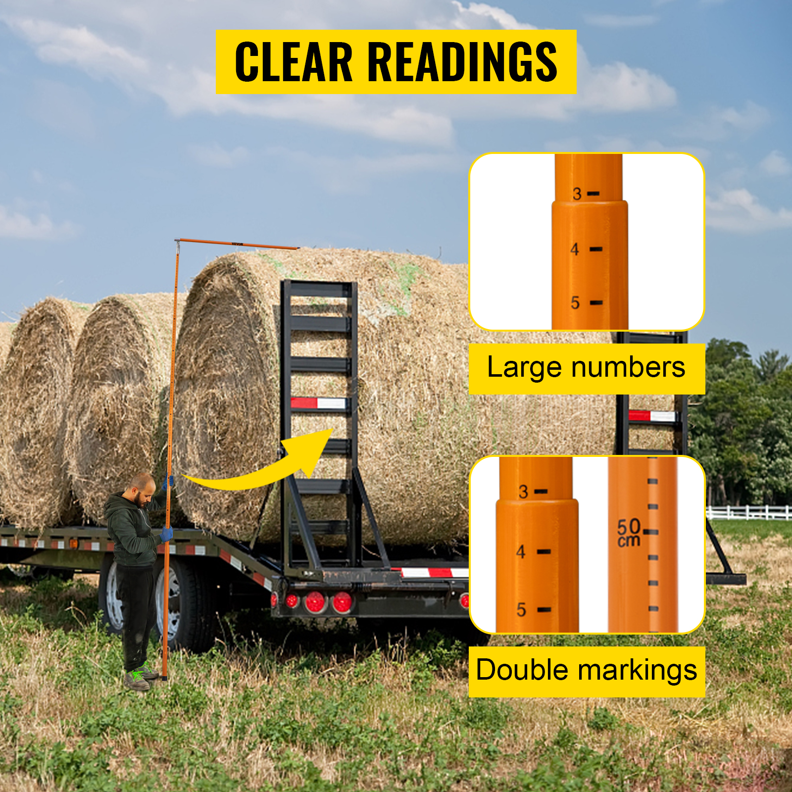 VEVOR truck height measuring stick with large numbers and double markings for clear readings.