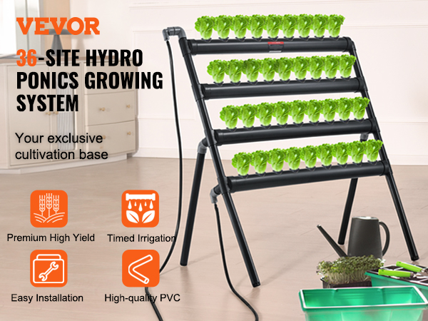VEVOR hydroponics system for 36-site plant growing with premium high yield, timed irrigation, and easy setup.
