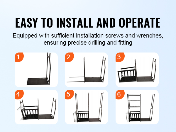 man assembling VEVOR golf storage organizer with installation steps numbered 1 to 6, and clear instructions.