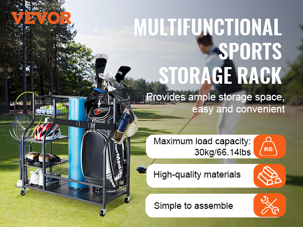 VEVOR golf storage garage organizer on the golf course provides easy assembly, high-quality materials.