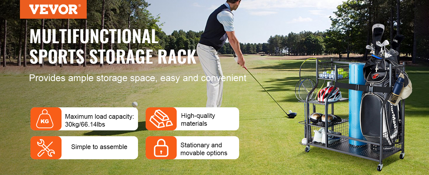 VEVOR golf storage garage organizer on the golf course provides easy assembly, high-quality materials.