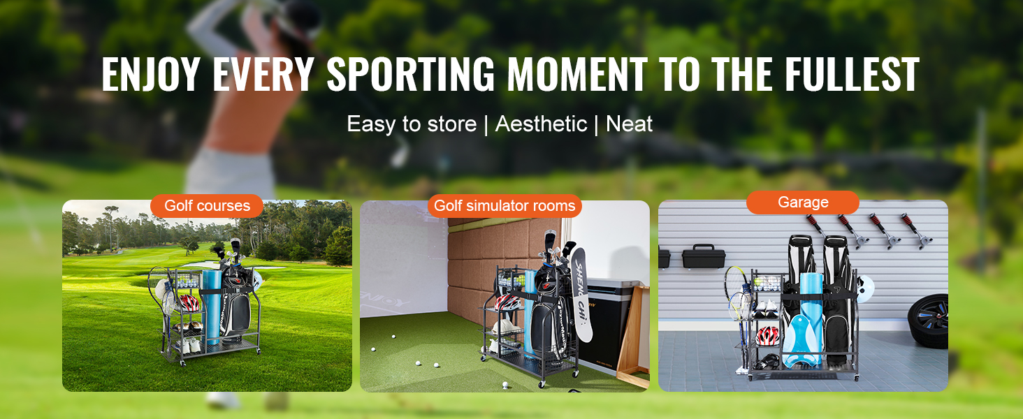 VEVOR golf storage garage organizer for golf courses, simulators, and garages. easy storage and neat design.