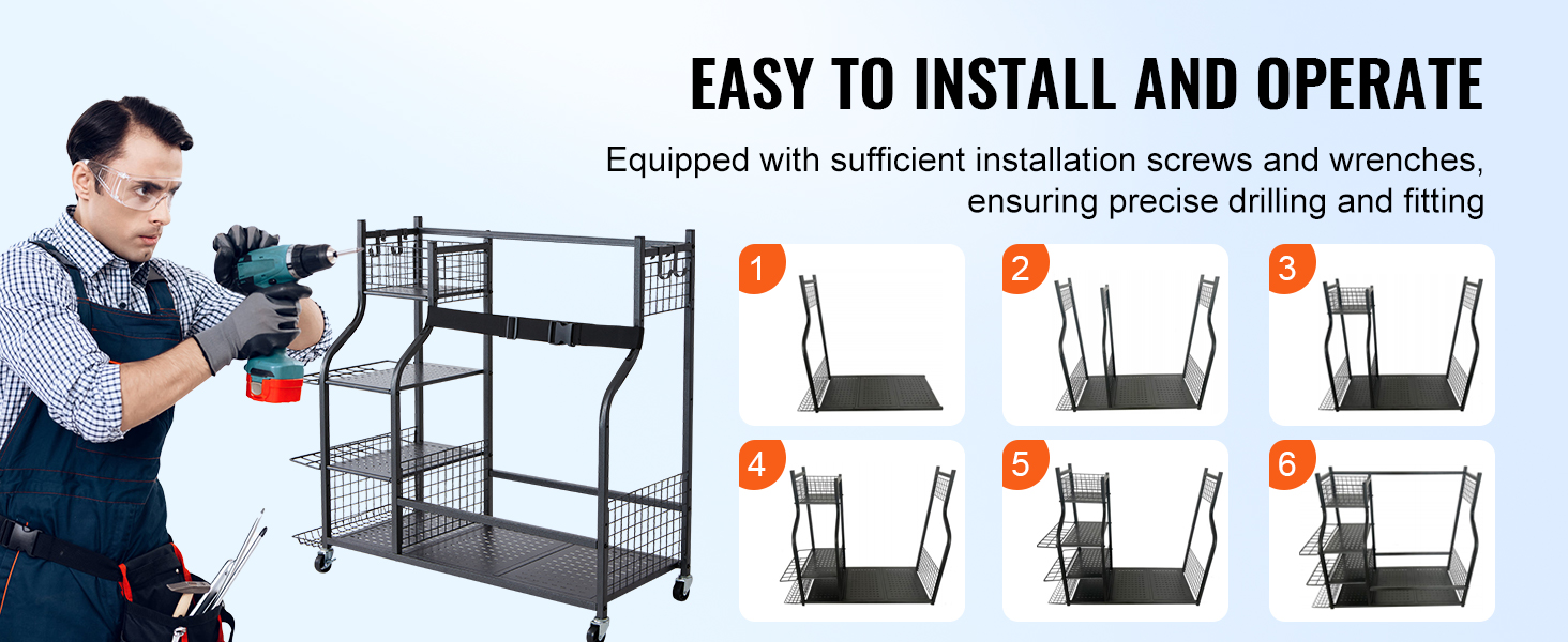 VEVOR golf storage garage organizer with easy installation guide and necessary tools included.