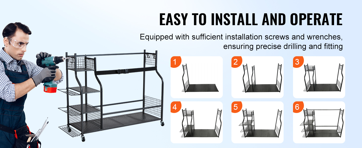 VEVOR golf storage organizer assembly guide with tools, shelving steps, and easy-to-follow instructions.