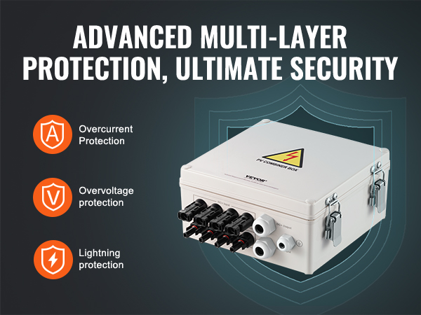 VEVOR solar pv combiner box with overcurrent, overvoltage, and lightning protection for ultimate security.