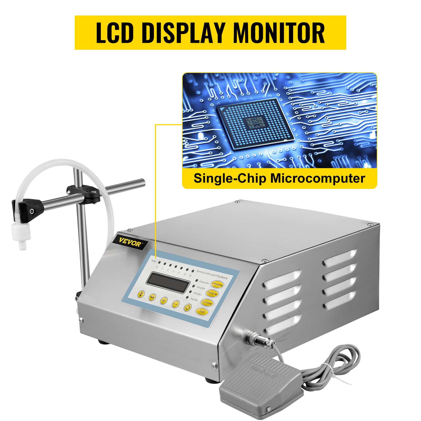 VEVOR šķidruma uzpildes mašīna ar lcd displeju un vienķipu mikrodatoru.