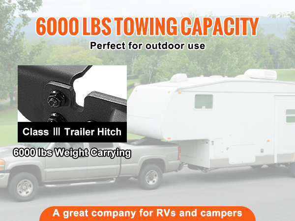 VEVOR class 3 trailer hitch with 6000 lbs towing capacity, ideal for outdoor rv and camper use.