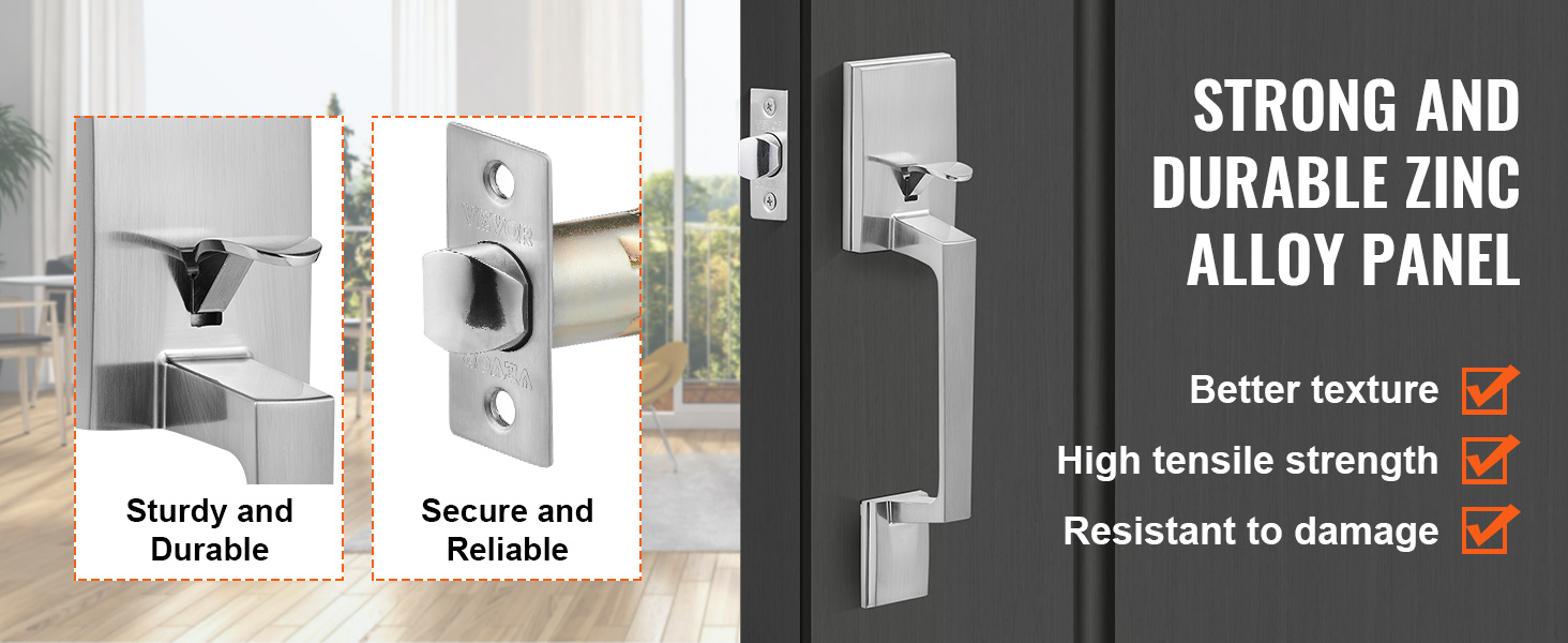 VEVOR front door handle made of strong, durable zinc alloy with high tensile strength and better texture.