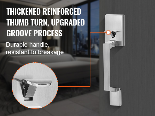 VEVOR front door handle with thickened reinforced thumb turn in a modern bedroom setting. durable and break-resistant.