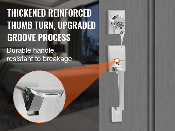 VEVOR front door handle set with thickened reinforced thumb turn, durable and resistant to breakage.