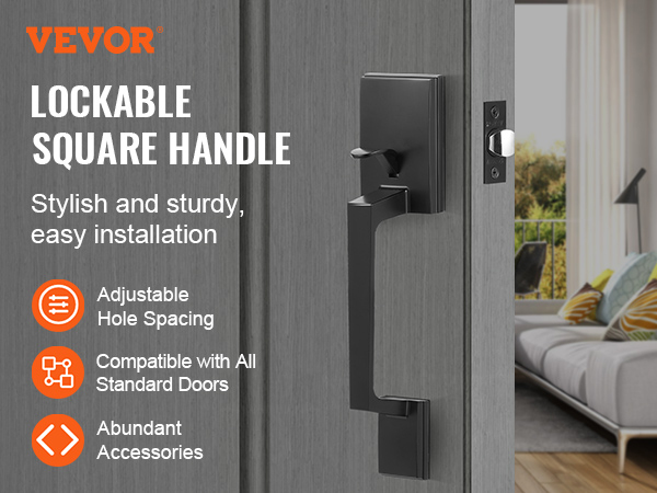 VEVOR front door handle: lockable square handle, stylish and sturdy, easy installation, fits all doors.