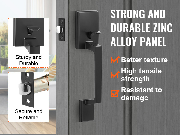 VEVOR front door handle with zinc alloy panel, high tensile strength, sturdy and durable design.
