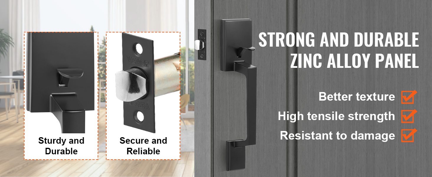 VEVOR front door handle with zinc alloy panel, high tensile strength, sturdy and durable design.