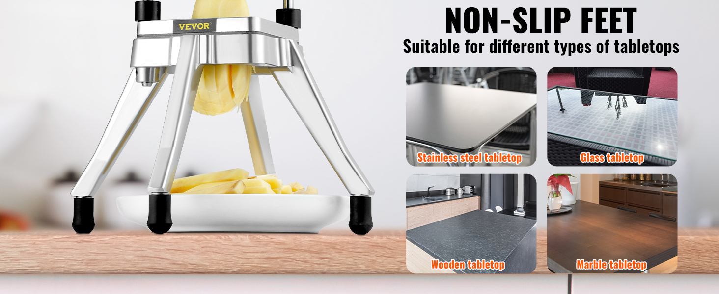 VEVOR vegetable chopper with non-slip feet in use, suitable for various types of table surfaces.