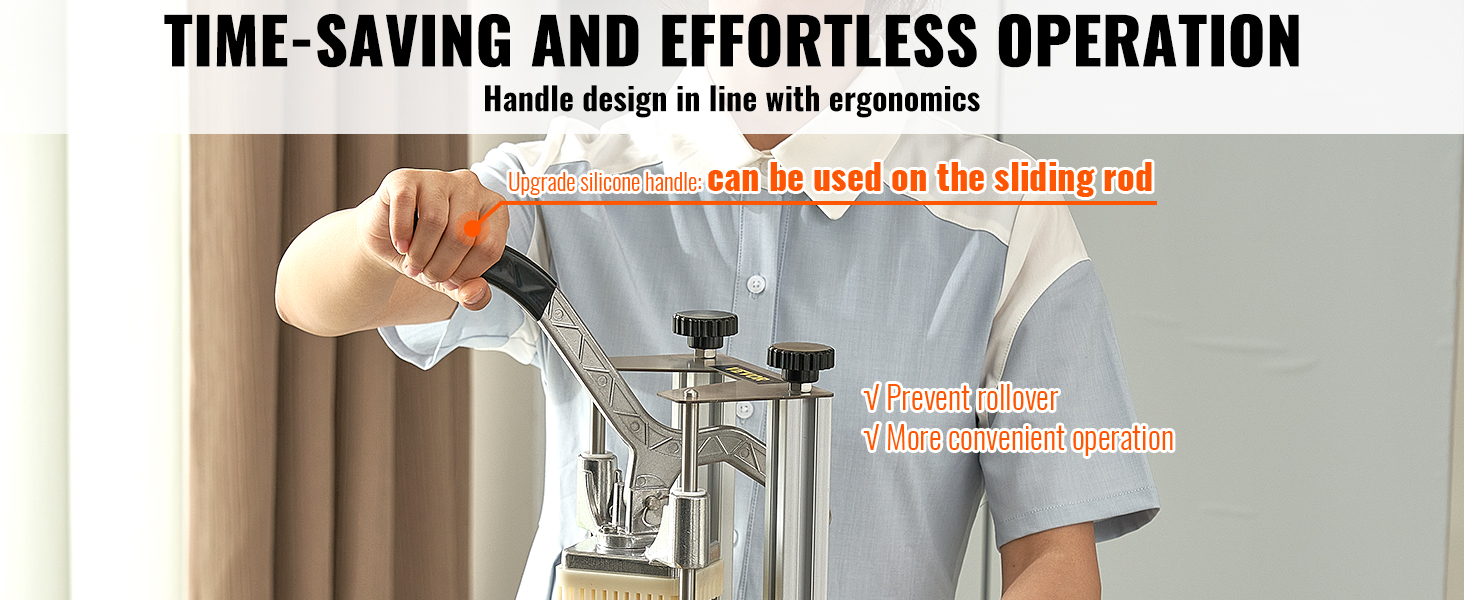 person using VEVOR french fry cutter with ergonomic silicone handle for effortless operation.