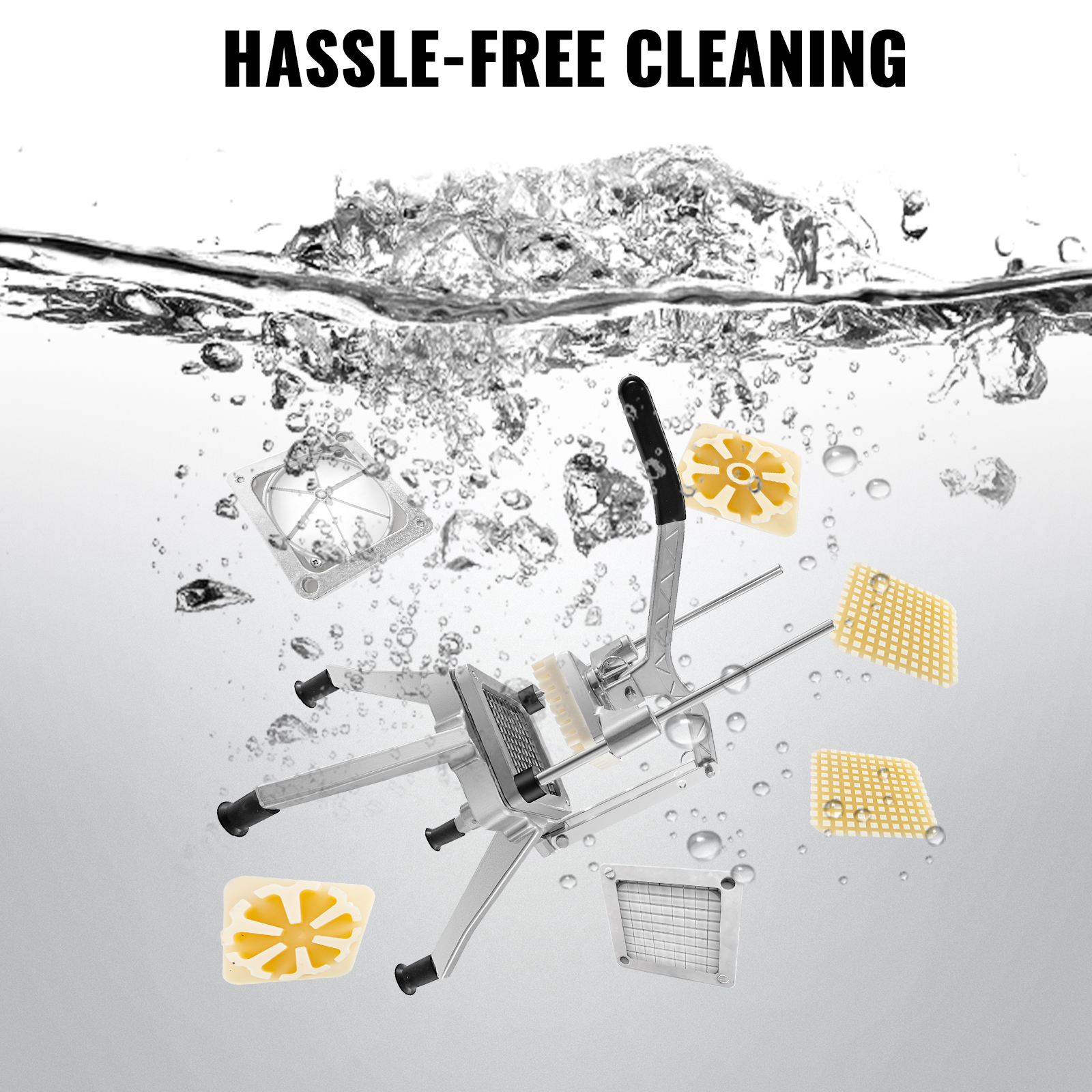 VEVOR vegetable chopper being cleaned in water, highlighting its hassle-free cleaning feature.