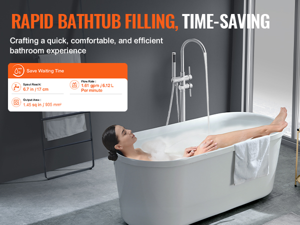 VEVOR freestanding bathtub faucet with rapid bathtub filling for a quick, comfortable bathroom experience.