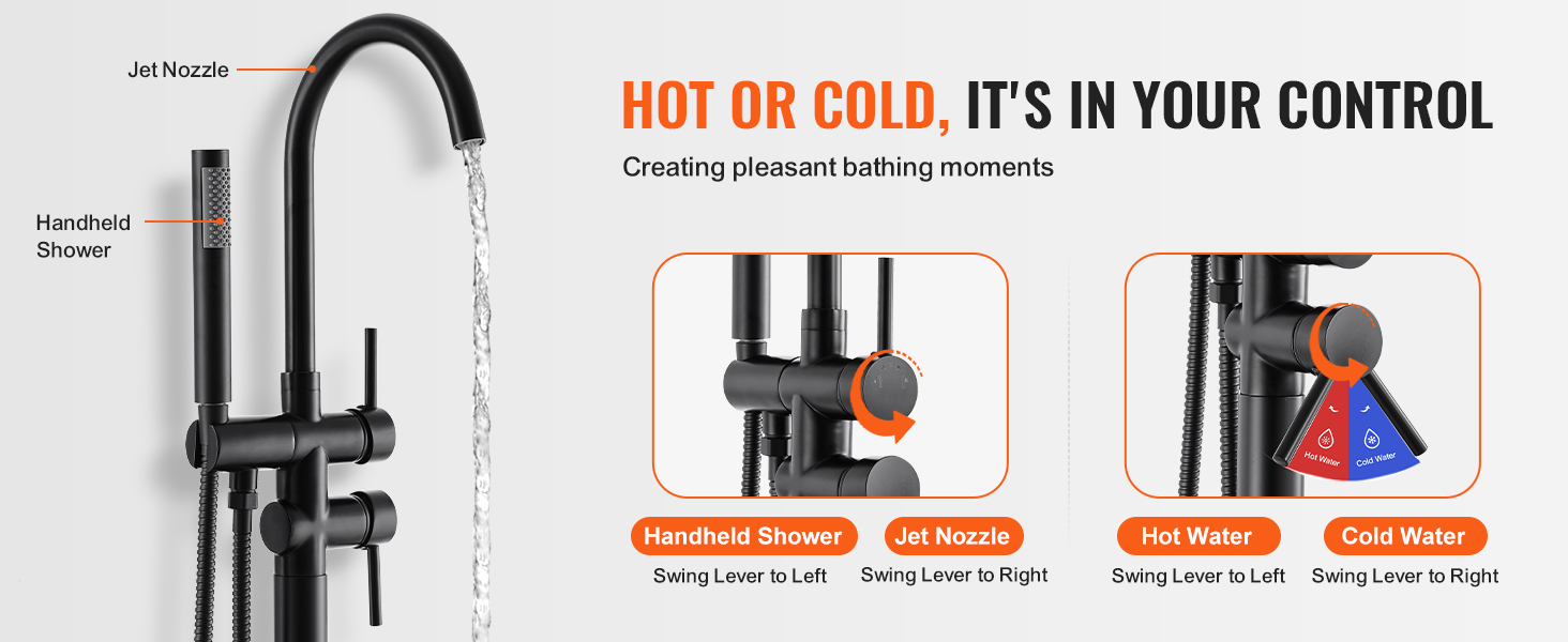 VEVOR freestanding bathtub faucet with handheld shower, controls for hot and cold water.