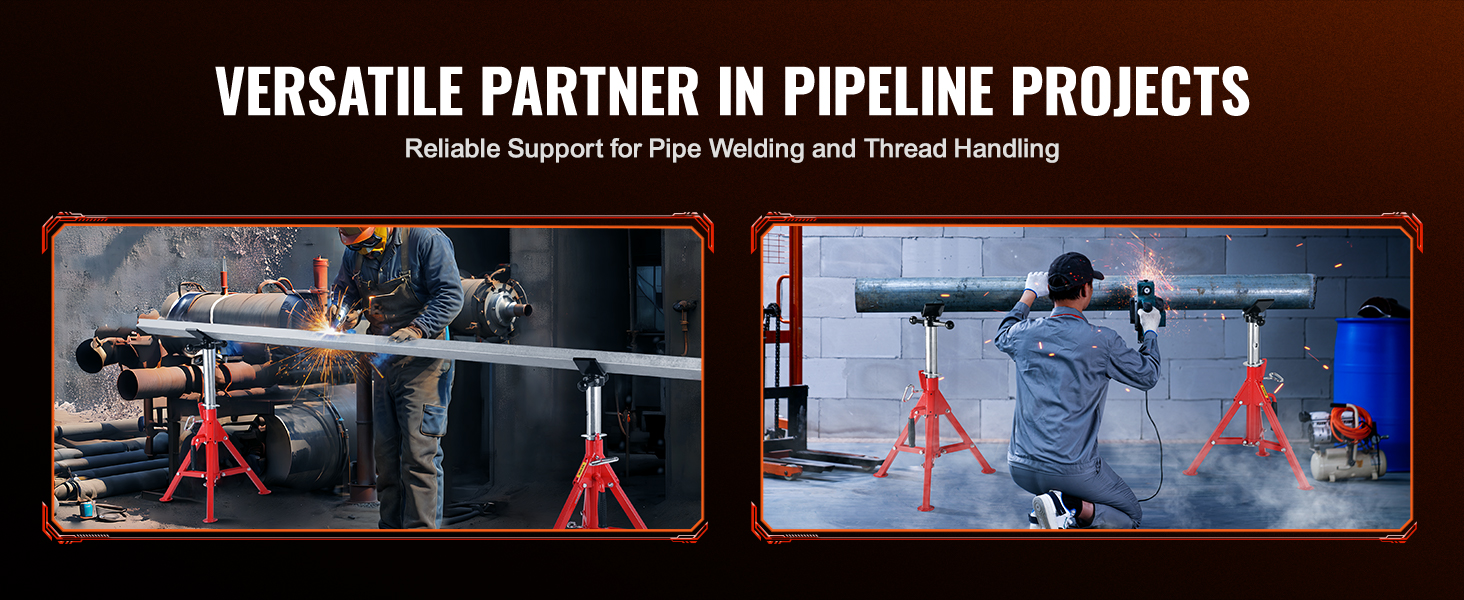 welding and thread handling with VEVOR pipe stand in industrial settings.