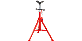red VEVOR pipe stand with adjustable height and sturdy tripod base.