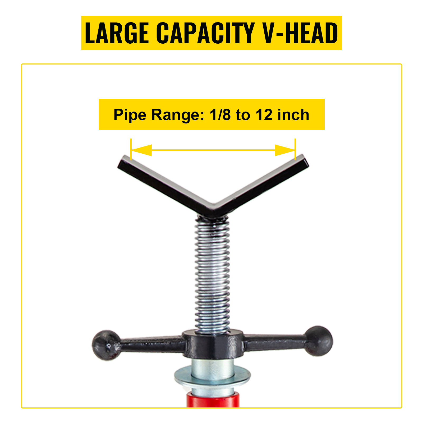 VEVOR pipe stand with large capacity v-head for 1/8 to 12-inch pipe range.