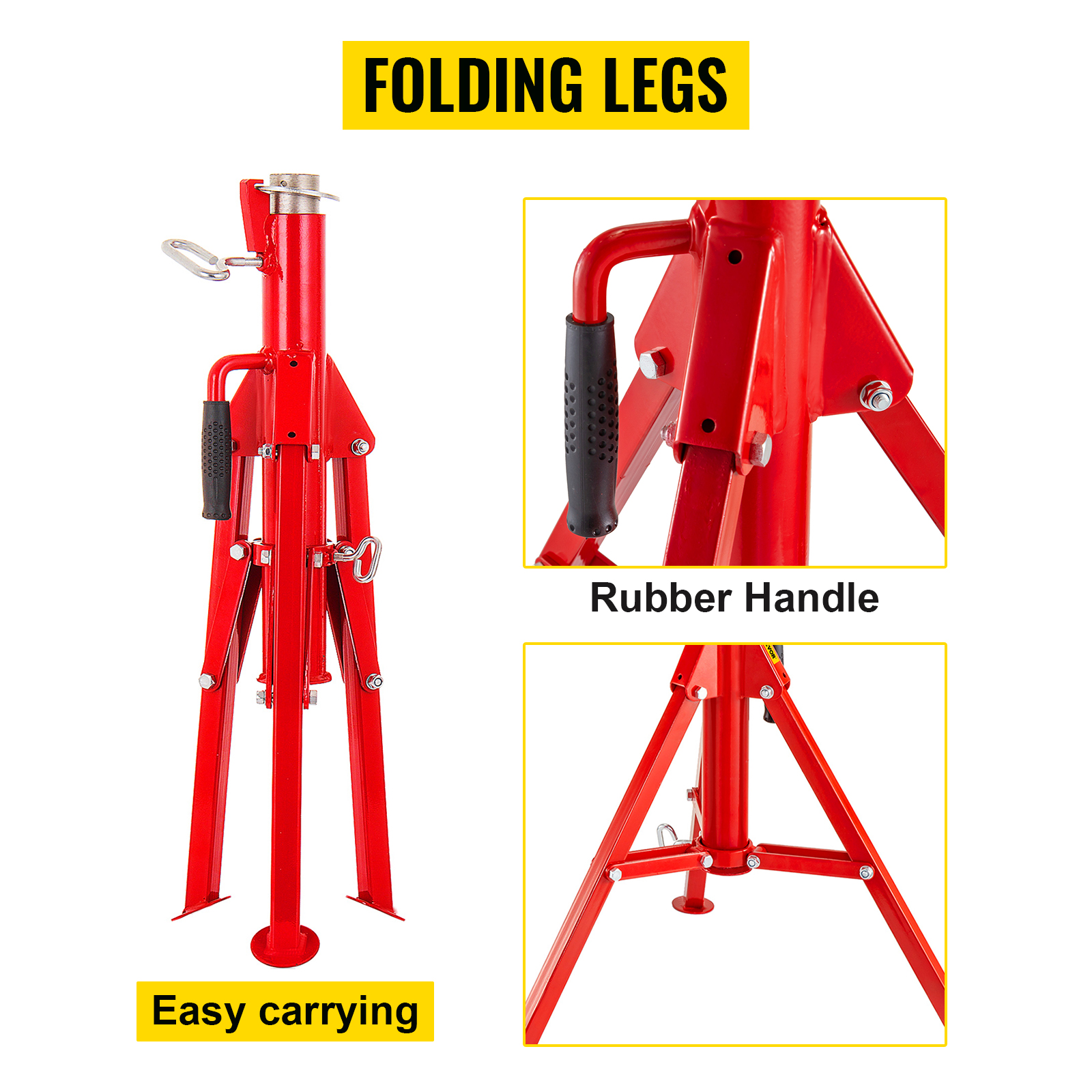 folding VEVOR pipe stand with rubber handle for easy carrying.