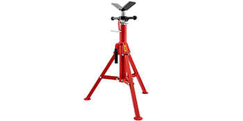 red VEVOR pipe stand with adjustable head and sturdy tripod base