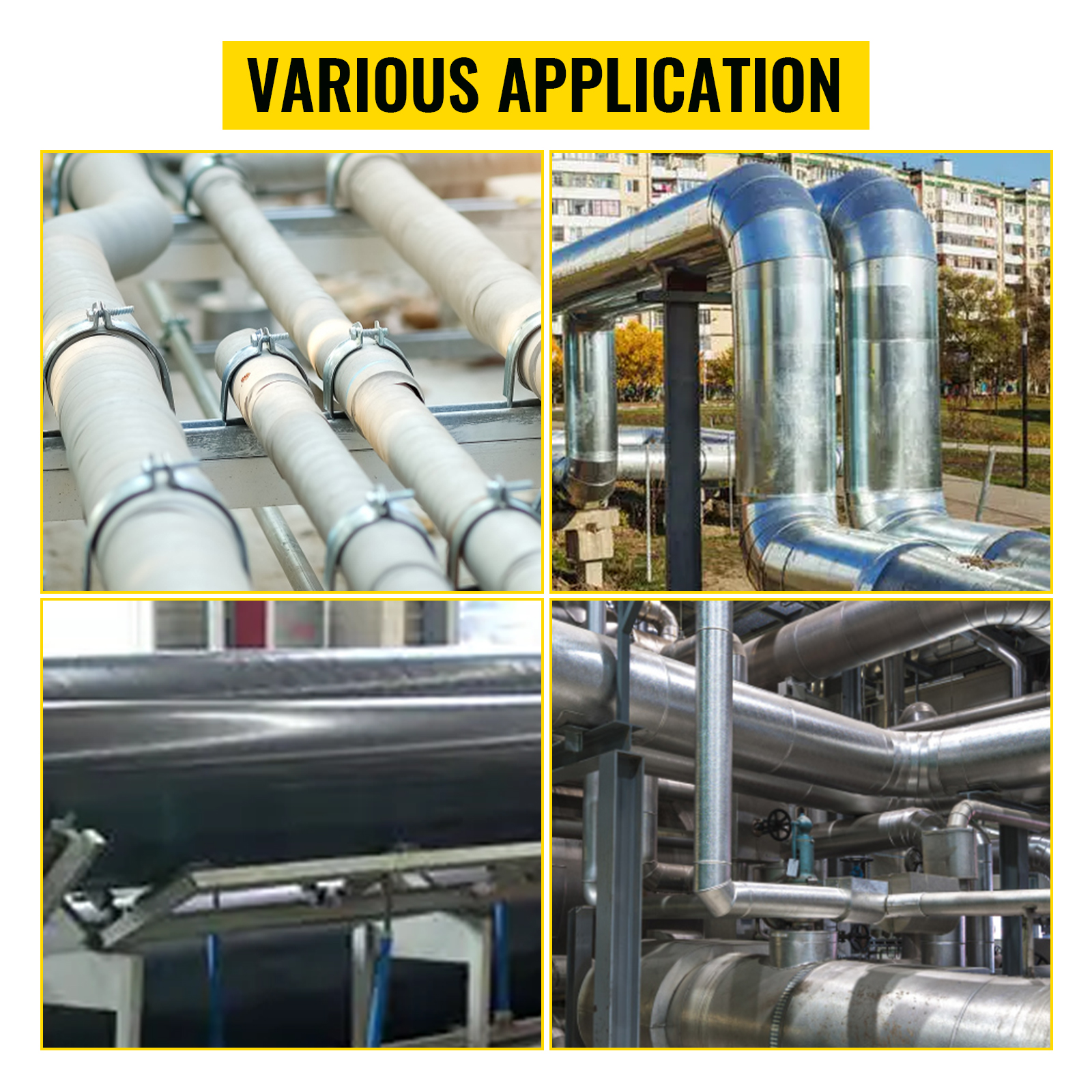 various industrial pipelines supported by VEVOR pipe stand.
