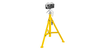 yellow VEVOR roller pipe stand with steel roller head on tripod base