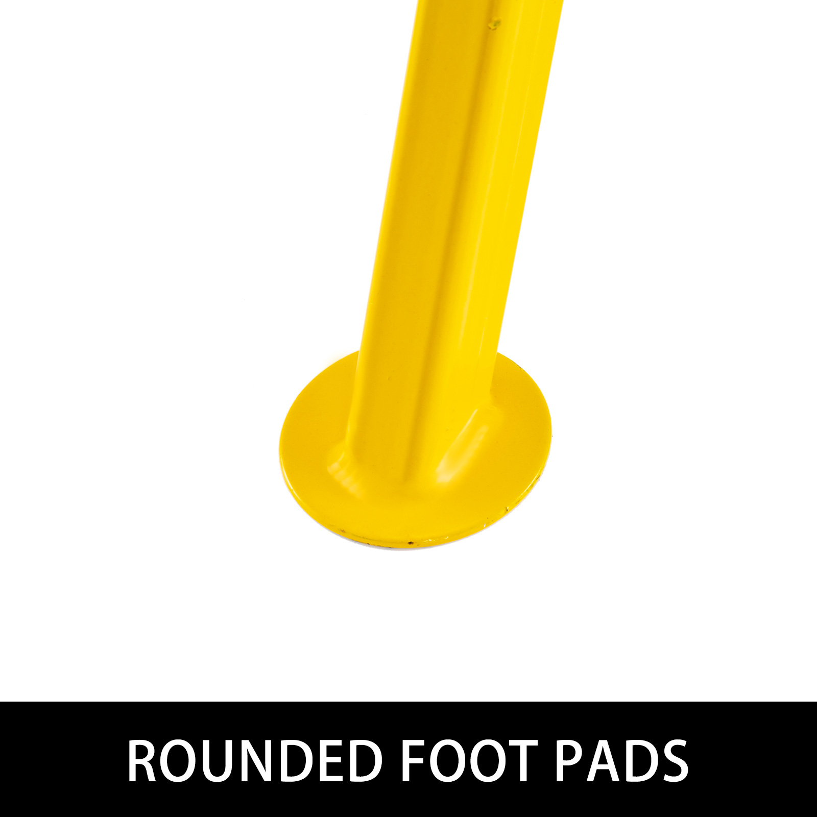 yellow rounded foot pads on a VEVOR roller pipe stand.