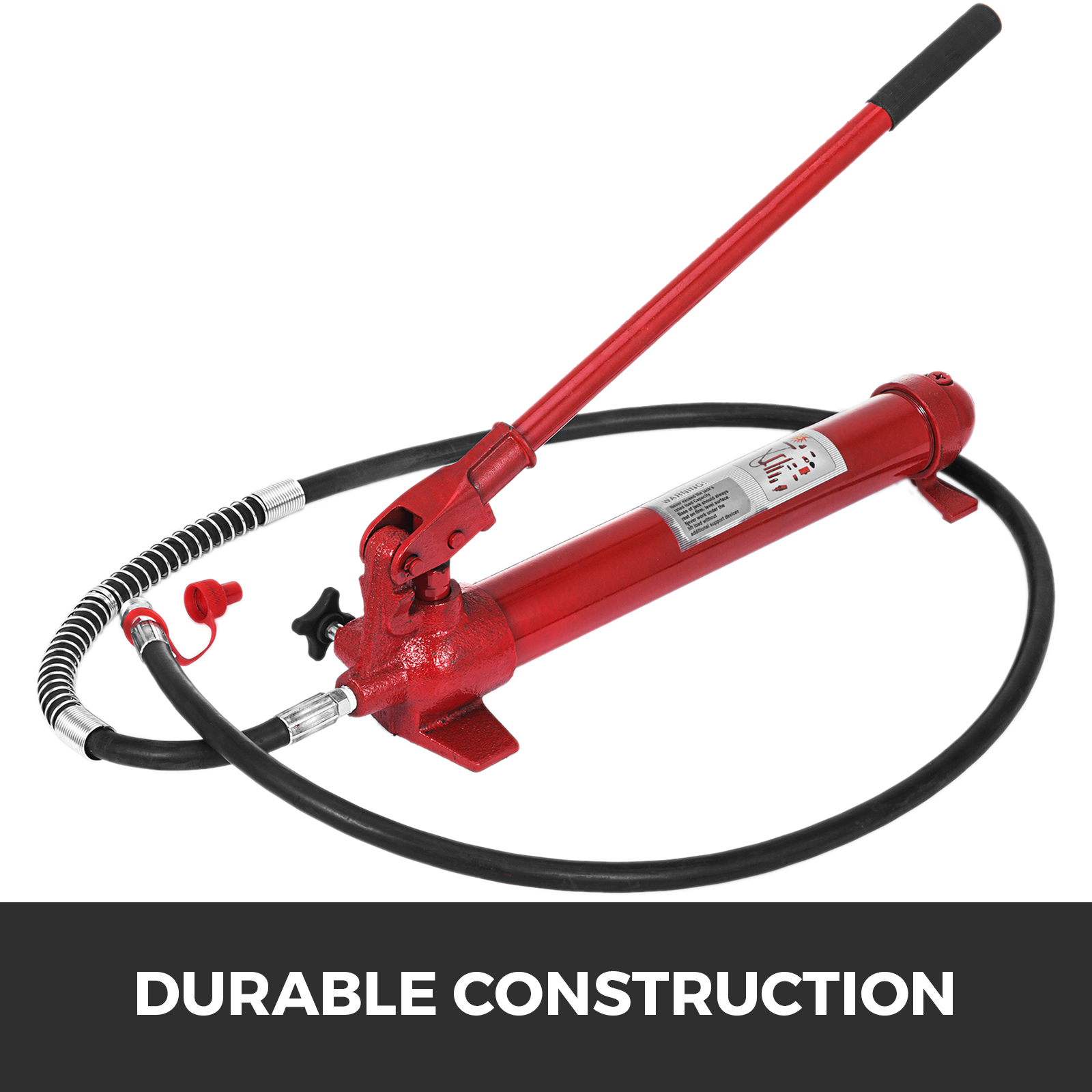 red VEVOR hydraulic jack with durable construction and black hose.