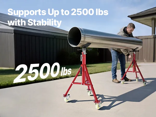 Підставка для труб VEVOR з v-подібною головкою, місткістю 882 фунти, максимальна висота 37 дюймів, червона основа, коліщатка.
