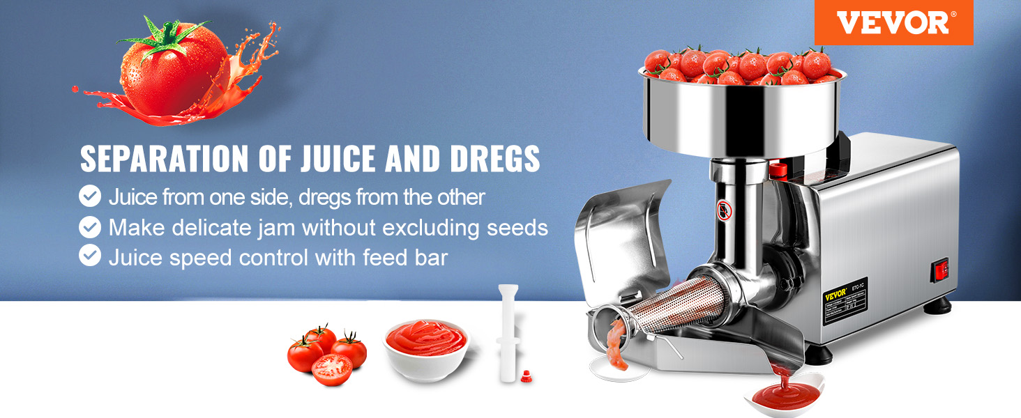 VEVOR elektrilised tomat kurn koos kaussi, värsked tomatid ja tomatipasta kaussi.