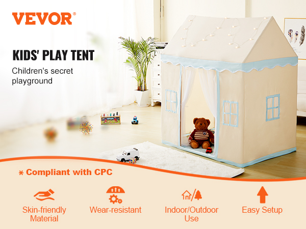 VEVOR kids play tent in a living room, featuring a teddy bear, plants, and toys. compliant with cpc.