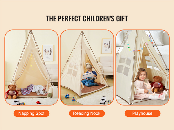 VEVOR kids play tent serves as a napping spot, reading nook, and playhouse for children.