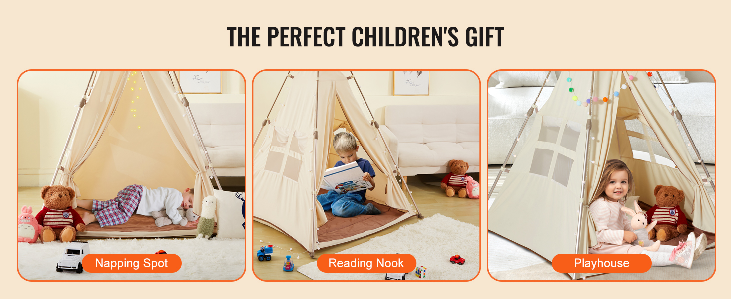 VEVOR kids play tent serves as a napping spot, reading nook, and playhouse for children.
