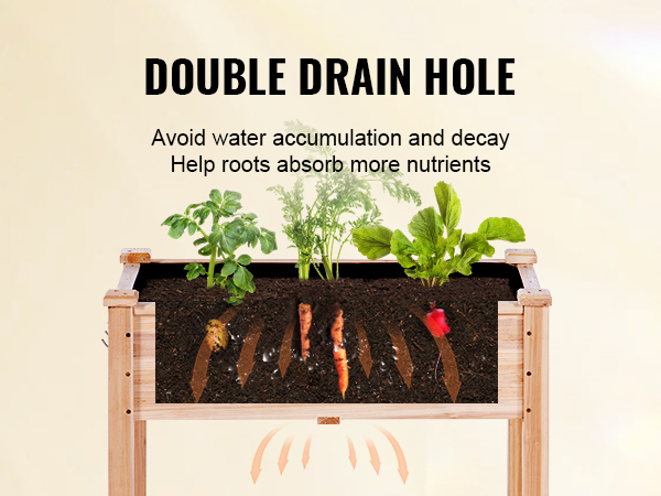 VEVOR sodo lova su dvigubo nutekėjimo skylę siekiant išvengti vandens kaupimo ir pagalbos šaknis maistinių medžiagų absorbcijos.