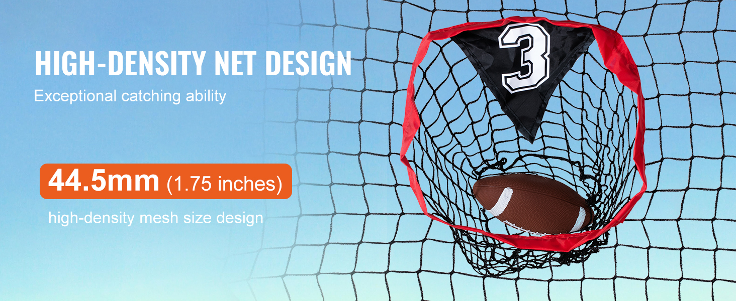 high-density net design for VEVOR football trainer net with 44.5mm mesh size and exceptional catching ability.