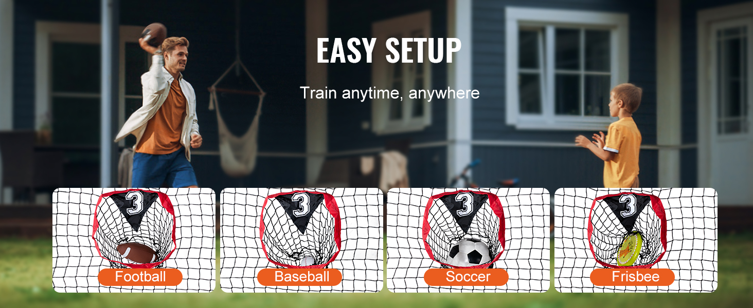 children playing with VEVOR football trainer net in a backyard, showcasing its multi-sport use.