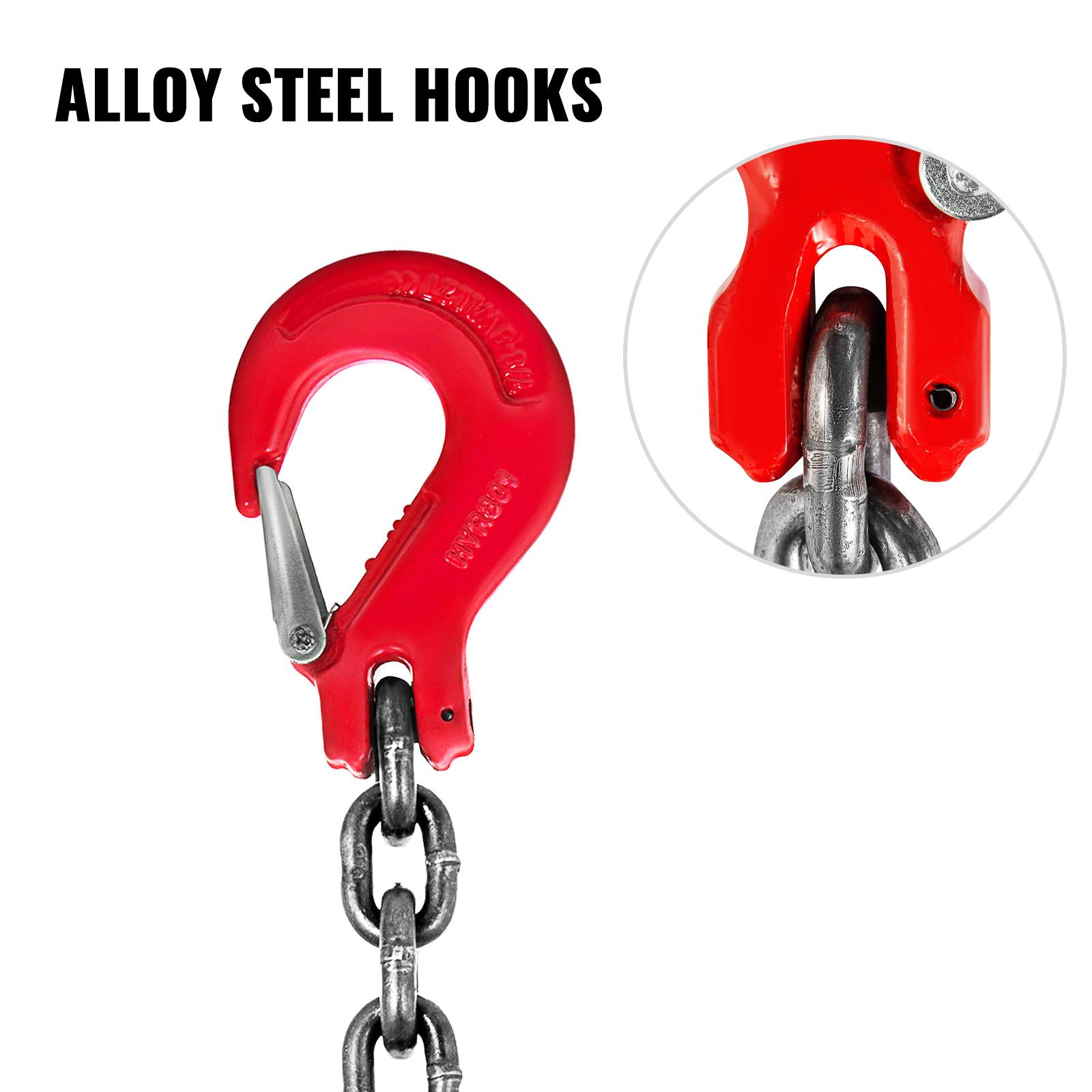 VEVOR chain sling with red alloy steel hooks and durable metal chain.
