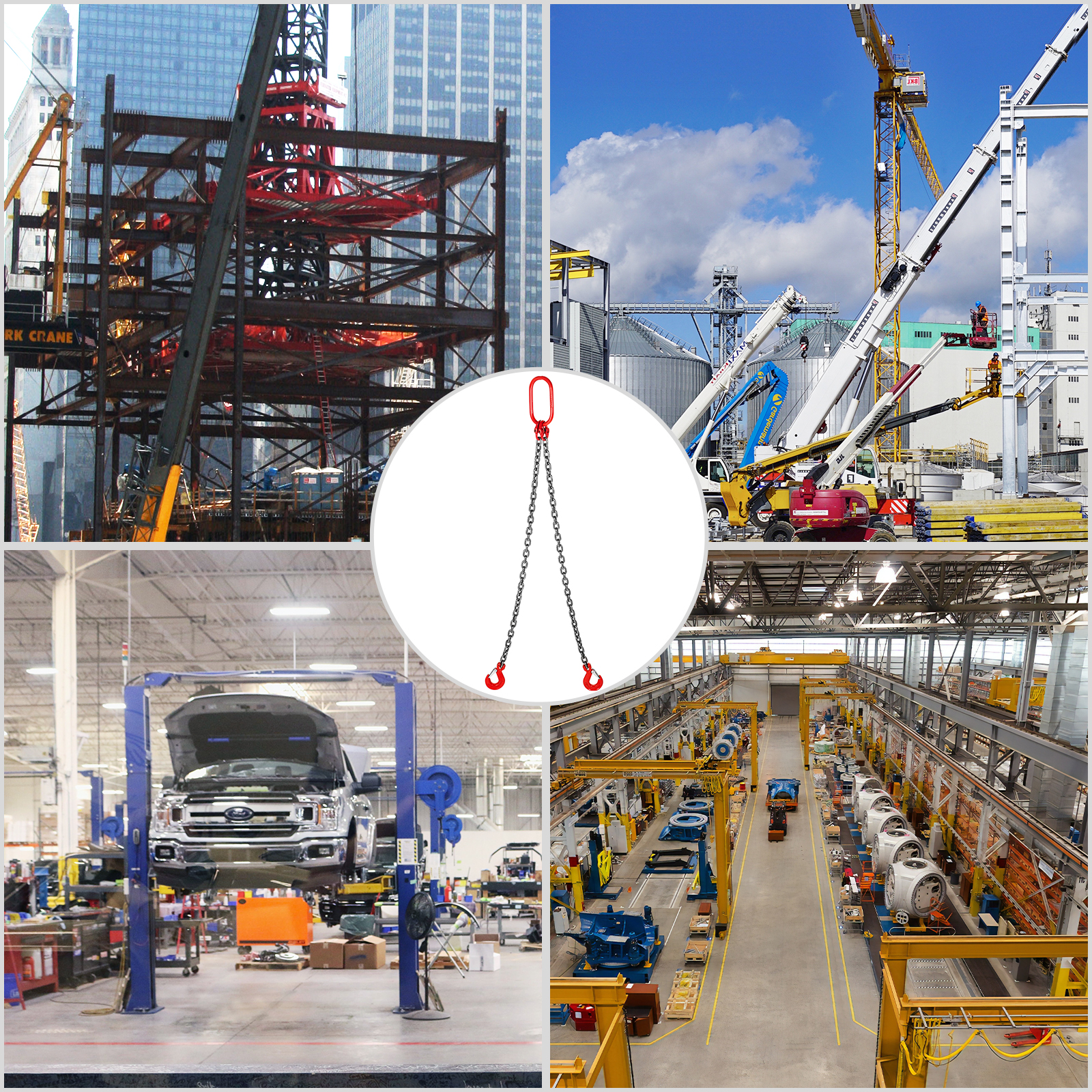 construction sites, automotive workshop, and factory featuring VEVOR chain sling.