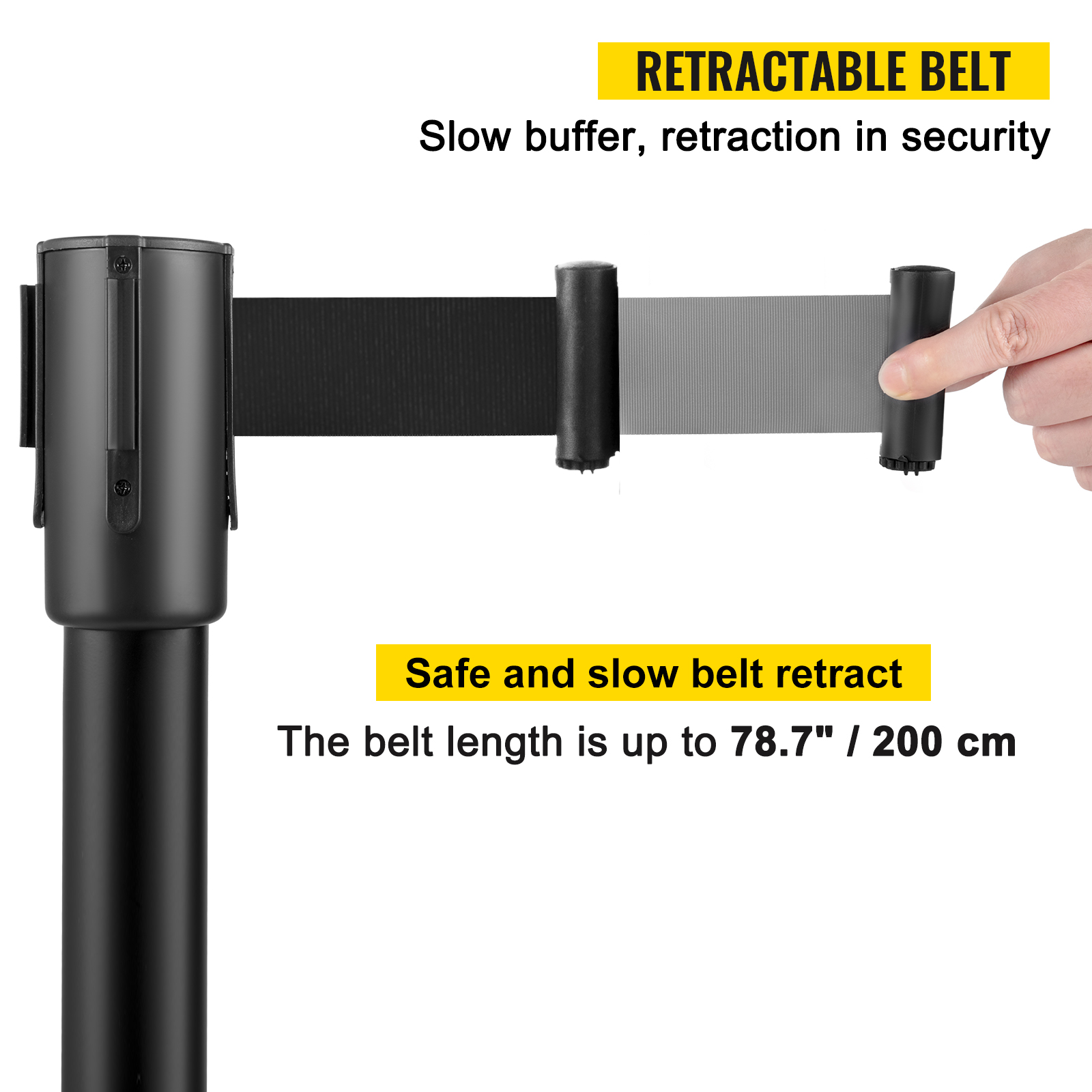 VEVOR crowd control barrier with retractable belt, 200 cm length.