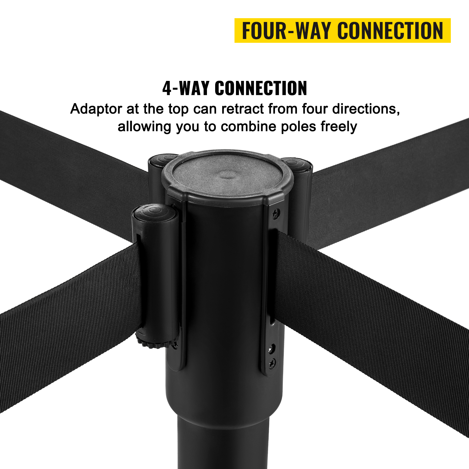 VEVOR crowd control barrier with four-way connection for versatile pole combination.