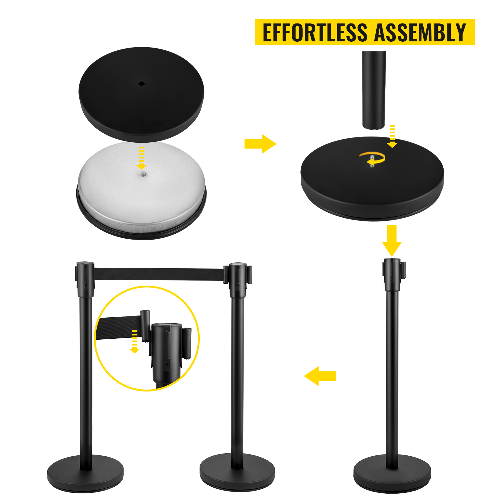 effortless assembly of VEVOR crowd control barrier with detailed step-by-step guide.
